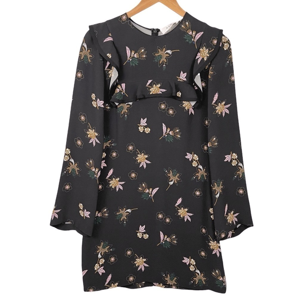 A.L.C. Annaleigh Silk Dark Floral Ruffled Yoke Dress